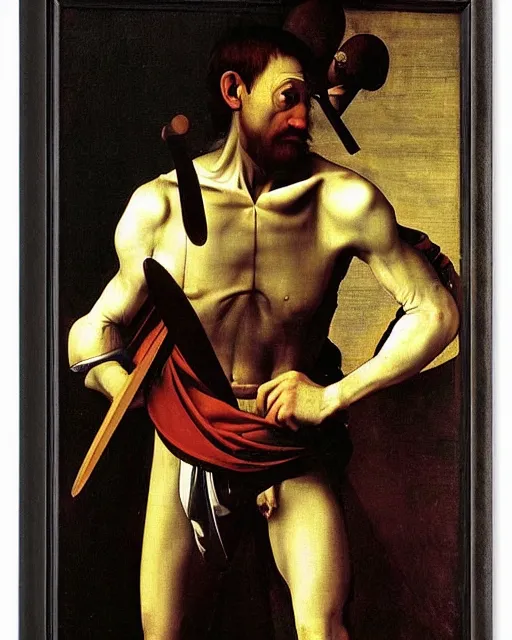 Image similar to David with the Head of Goliath by Caravaggio painting by Hieronymus Bosch