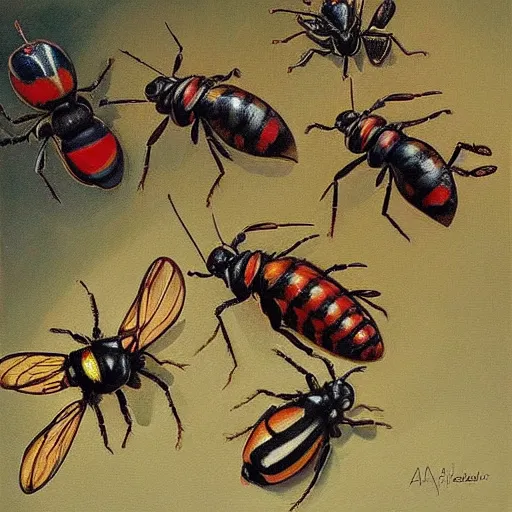 Prompt: a painting of insects by jean - pierre arboleda.