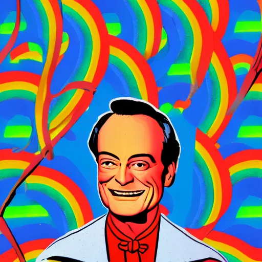 Prompt: rainbow smiling happy richard feynman. pop art.