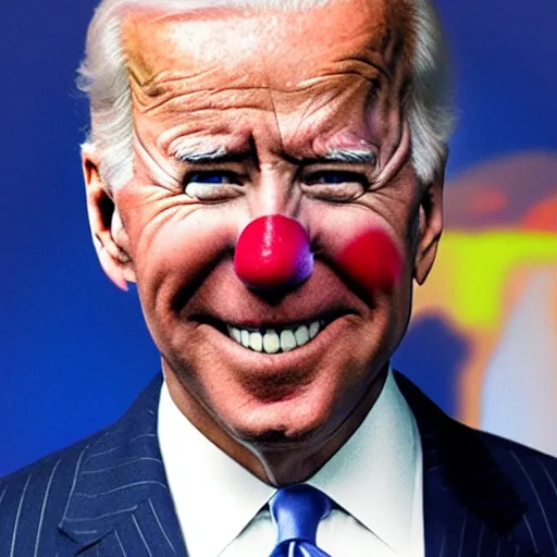 Image similar to Joe Biden with clown make-up all over his face