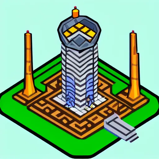 Image similar to isometric view of wizard tower, colored lineart game tile