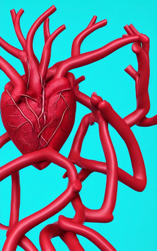 Image similar to scientific medical 3d animation of the detailed veins of a heart arteries in their hands photography 3d octane plastic render greenchromakey background