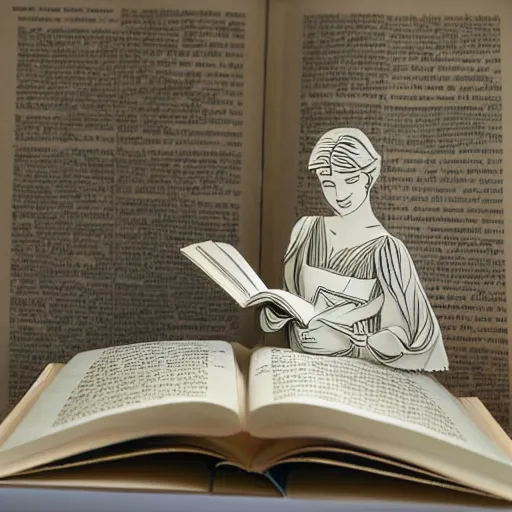 Image similar to cut paper sculpture of belle, reading a book