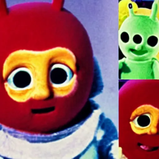 Image similar to sun from teletubbies with bloodshot eye, horror, creepy, dark