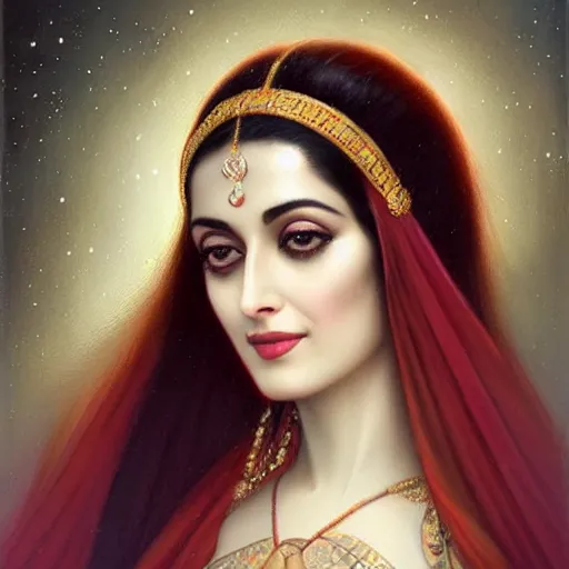 Prompt: beautiful young sridevi portrait by tom bagshaw