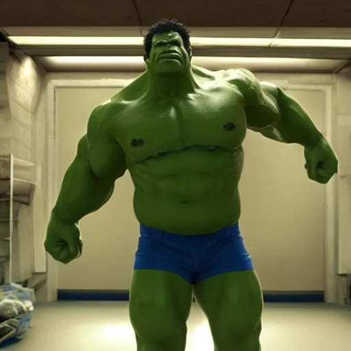 Prompt: Harvey Price as The Hulk, cinematic, photorealistic, movie still, 8k