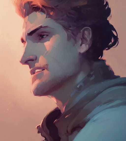 Image similar to portrait of cullen from dragon age with a beautiful woman he loves by atey ghailan, by greg rutkowski, by greg tocchini, by james gilleard, by joe fenton, by kaethe butcher, dynamic lighting, gradient light blue, brown, blonde cream and white color scheme, grunge aesthetic