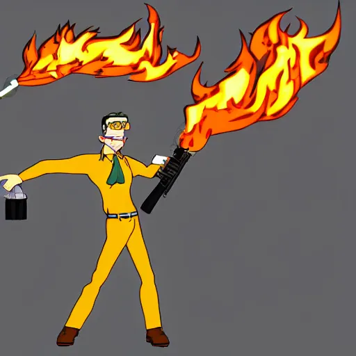 Prompt: hank hill with a flamethrower 4 k epic deviantart artstation dynamic pose