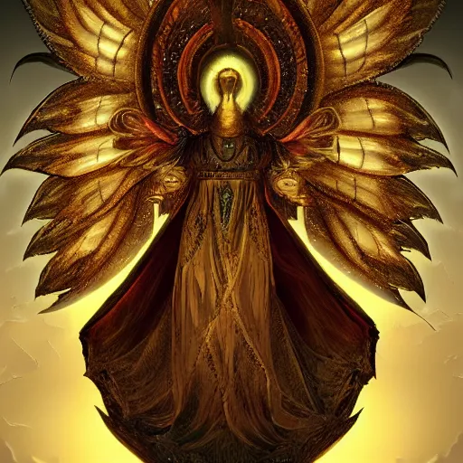 Prompt: giant imposing seraphim with many eyes and many wings, no face, eyes everywhere, hyper realistic, glowing, terrifying, byzantine, artstation