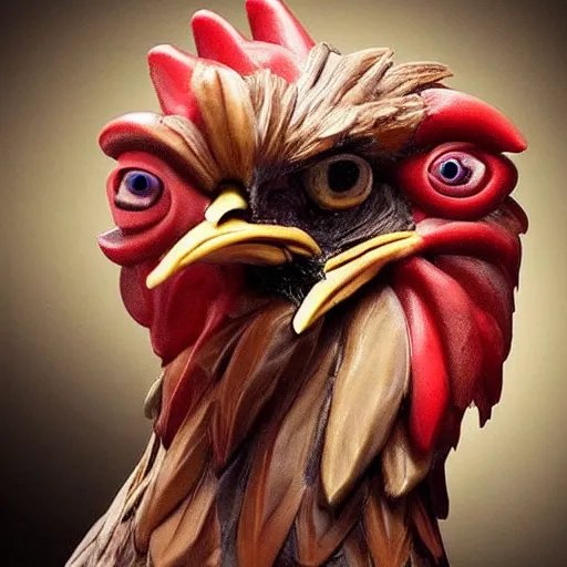 Image similar to breathtaking portrait of a chicken chocolate sculpture, art concept, artstation, sharp focus, elegant