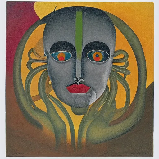 Image similar to floral face portrait by leonetto cappiello and wojciech siudmak and ernst fuchs, anni albers, oil on canvas