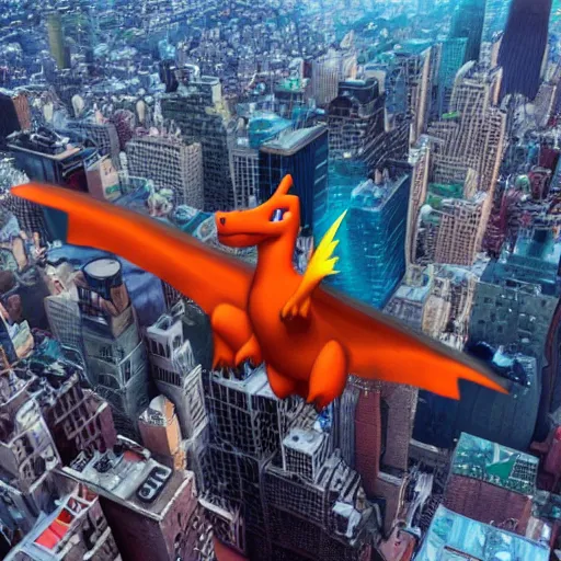 Prompt: charizard flying above new york, matte painting, vibrant, colorful, 4 k, artstation, cgsociety