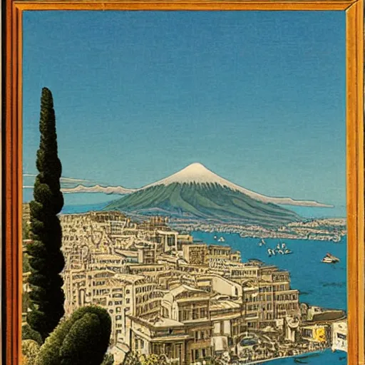 Prompt: Naples Vesuvio by Hasui Kawase