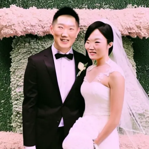 Image similar to cookie monster marrying justin sun, professional wedding photography