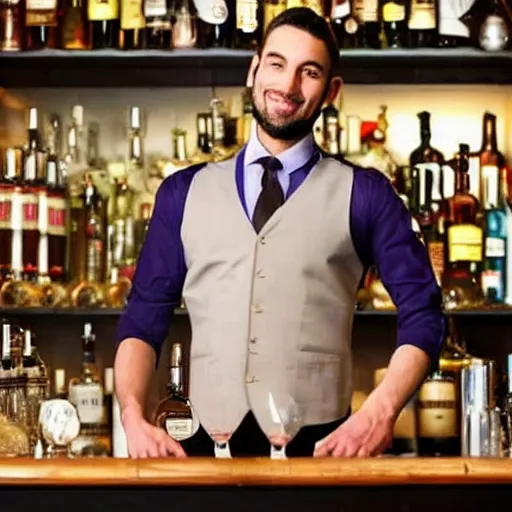 Prompt: a handsome musculous barman, full body photo