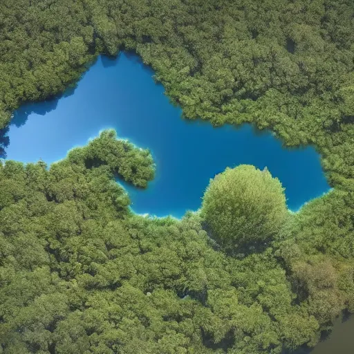 Prompt: a lake within an island within a lake within an island within a lake within an island