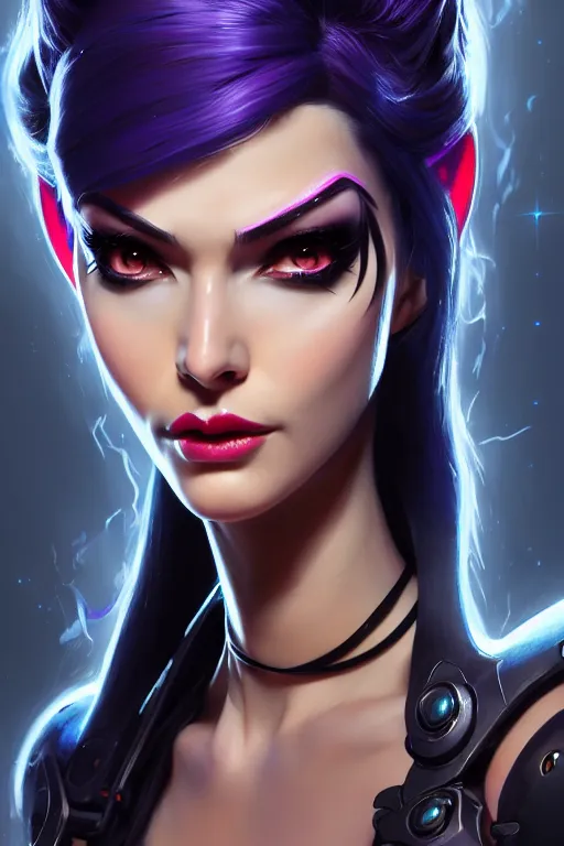 Prompt: epic lovely widowmaker portrait from overwatch, fantasy, fantasy art, character portrait, portrait, close up, highly detailed, scifi art, intricate detail, amazing detail, sharp focus, vintage fantasy art, vintage sci - fi art, radiant light, trending on artstation, caustics, by boris vallejo