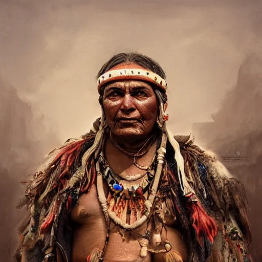 Prompt: painting of a shaman by luis tamani, highly detailed matte painting