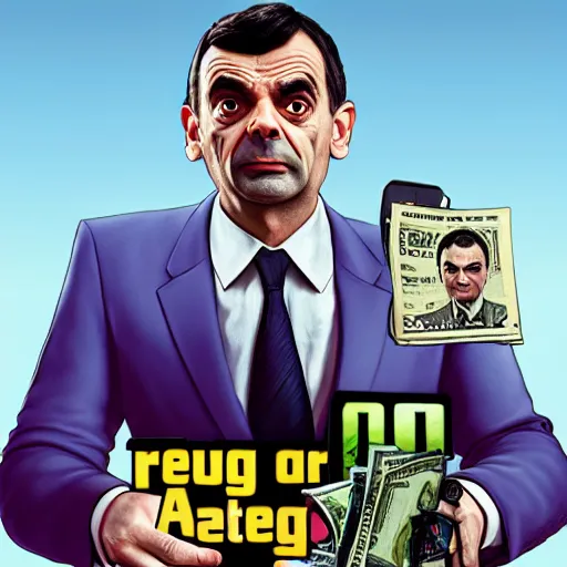 Image similar to mr bean as a drug dealer, gta 5 cover art