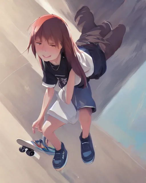 a young anime boy riding a skateboard in the sky,, Stable Diffusion