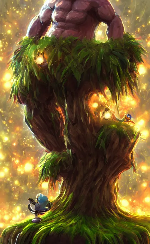 Prompt: shaq as a tree, sonic, gold coins, oil painting, fantasy concept art, trending on art station, stunning visuals, creative, cinematic, ultra detailed, sharp