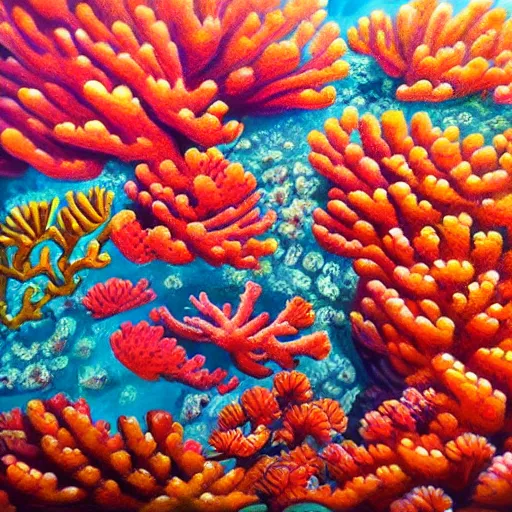 Image similar to a fine painting of the coral reefs