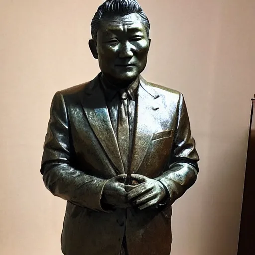 Prompt: old bronze statue of takeshi kitano