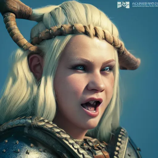 Image similar to a handsome corpulent viking girl with blond hair, clash royal style characters, unreal engine 5, octane render, detailed, cinematografic, cinema 4 d