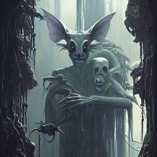 Image similar to a beautiful scary picture of an aye - aye but greg rutkowski, beeple, giger and jeffrey smith