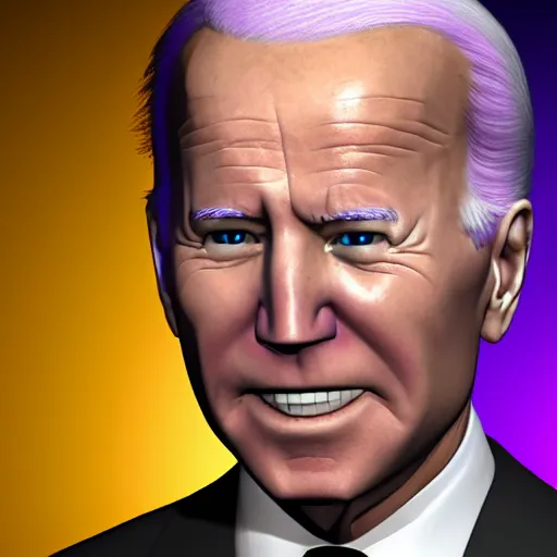 Prompt: 3d render of Joe Biden with purple hair
