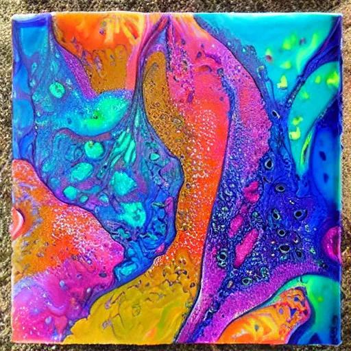 Image similar to acrylic pour painting, psychedelic, dreamy