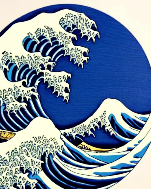 Image similar to an award winning Wood engraving on paper of The Great Wave off Kanagawa