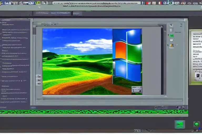 Prompt: windows 9 5 desktop, linux mint, computer wallpaper, in 1 9 9 5, y 2 k cybercore, desktop screenshot