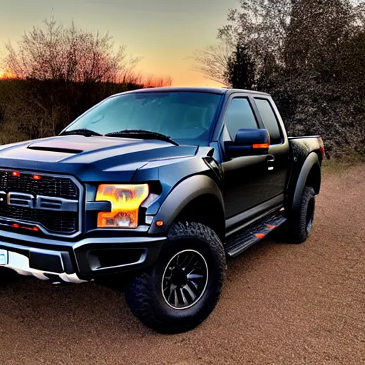 Image similar to a black ford raptor in lancaster park alberta at sunset