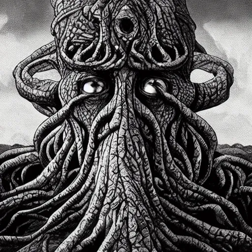 Image similar to old gods looking at the world for the first time, dark and beautiful, stunning 4 k, extremely detailed, opening shot, h. p. lovecraft, fantastic, fantasy.