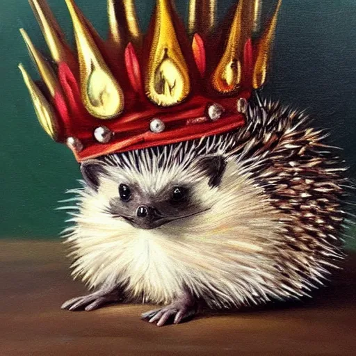 Image similar to Beautiful Oil painting of a Hedgehog with a crown