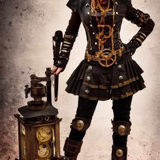 Image similar to full body photo of a female steampunk warrior, highly detailed, 4k, HDR, smooth, award-winning photo