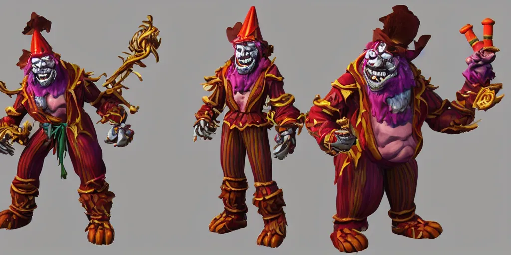 Prompt: a 3d sculpt of an evil circus clown animatronic circus mascot, world of warcraft, league of legends