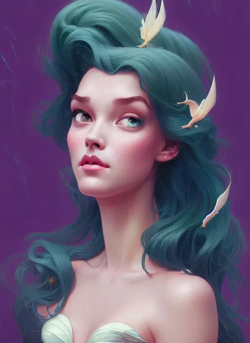 Image similar to portrait of disney ariel, intricate, elegant, highly detailed, my rendition, digital painting, artstation, concept art, smooth, sharp focus, illustration, art by artgerm and greg rutkowski and alphonse mucha and uang guangjian and gil elvgren and sachin teng, symmetry!!