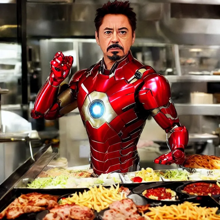 Prompt: Tony Stark as Kebab man, photograph