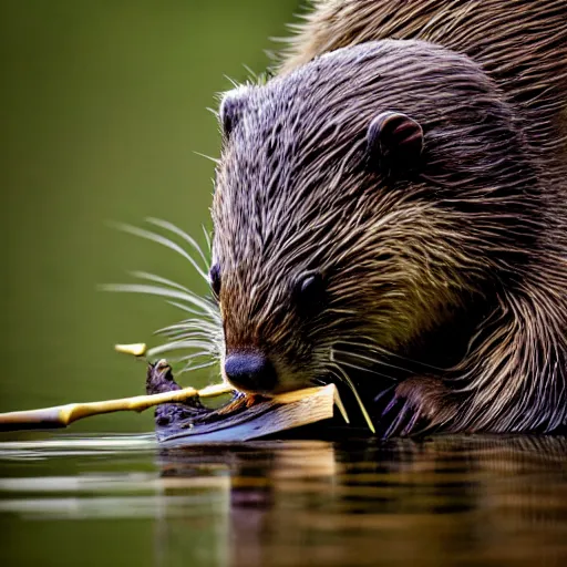 Prompt: wildlife photography of a beaver chewing down a bamboo shoot, f / 1. 8, soft focus, 8 k, national geographic, award - winning photograph by nick nichols