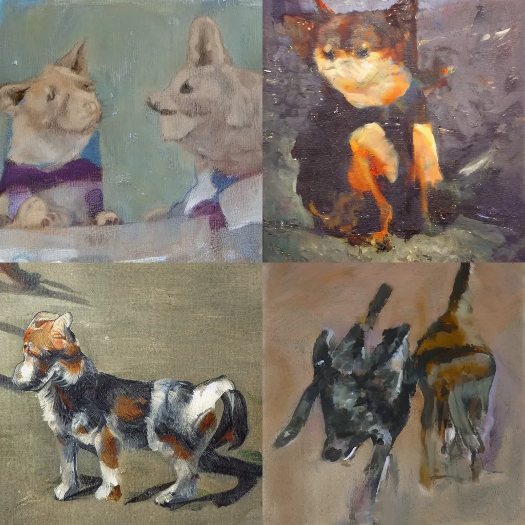 Prompt: An impressionist oil painting of a shiba inu