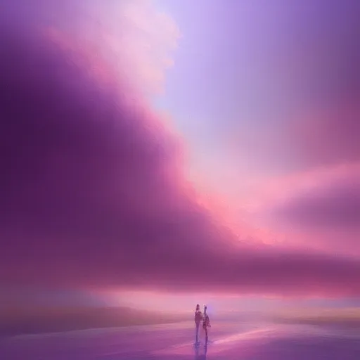 Image similar to a painting of a pastel sky dreamscape, purple clouds, subconscious, imagination, a detailed matte painting by marc simonetti, deviantart, trending on artstation