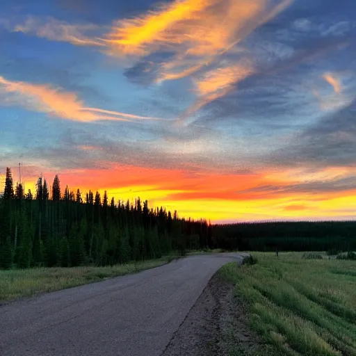 Prompt: beautiful sunset in the middle of northern Alberta