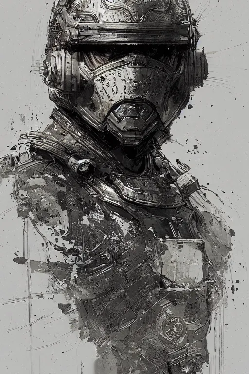 Image similar to portrait of astropunk human with helmet, pen and ink, intricate line drawings, by craig mullins, ruan jia, kentaro miura, greg rutkowski