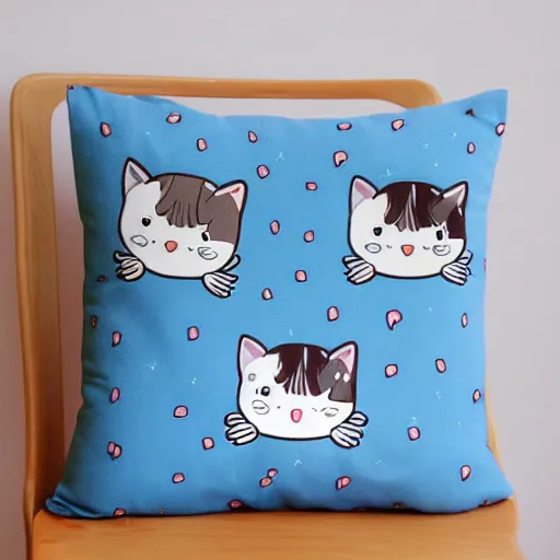 Prompt: pillow with cute cartoon cats pattern