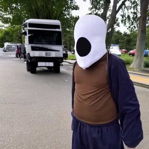 Prompt: a person cosplaying a wojak meme