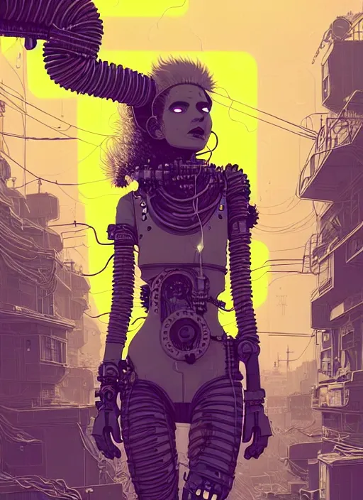 Prompt: highly detailed portrait of wasteland punk long curly bright yellow and white plasma electricity hair tribal lady, stray electric spark wiring by atey ghailan, james gilleard, by joe fenton, by greg rutkowski, by greg tocchini, by kaethe butcher, 4 k resolution, gradient yellow, black and white color scheme!!! ( ( lightning cloudy robotic dystopian city background ) )