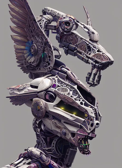 Image similar to symmetry!! portrait of a hybrid robot eagle, floral! horizon zero dawn machine, intricate, elegant, highly detailed, ray tracing, digital painting, artstation, concept art, smooth, sharp focus, illustration, art by artgerm and greg rutkowski and alphonse mucha, 8 k