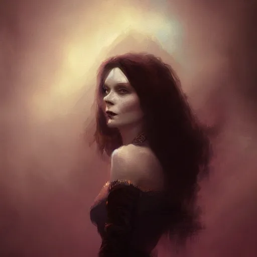 Image similar to a portrait of vivian leigh, eerie colors, dramatic light, gorgeous view, depth, high detail, digital art, painted by greg rutkowski and seb mckinnon, trending on artstation